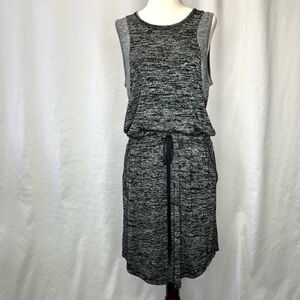 Lou & Grey space dye colorblock grey jersey dress sleeveless drawstring waist M